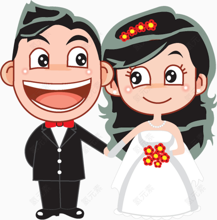 卡通手绘情侣夫妻结婚婚纱照