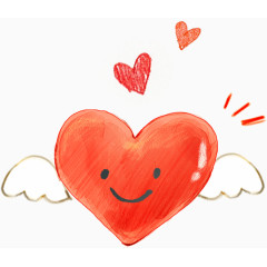 手绘红色卡通爱心翅膀