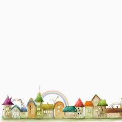 可爱彩虹小城镇素材背景