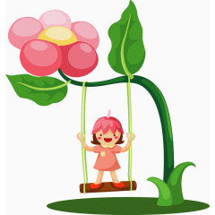 花朵绿叶秋千手绘