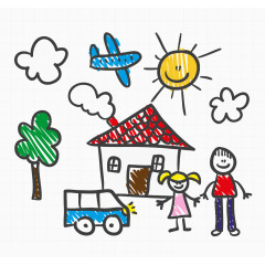 儿童蜡笔画自己的家