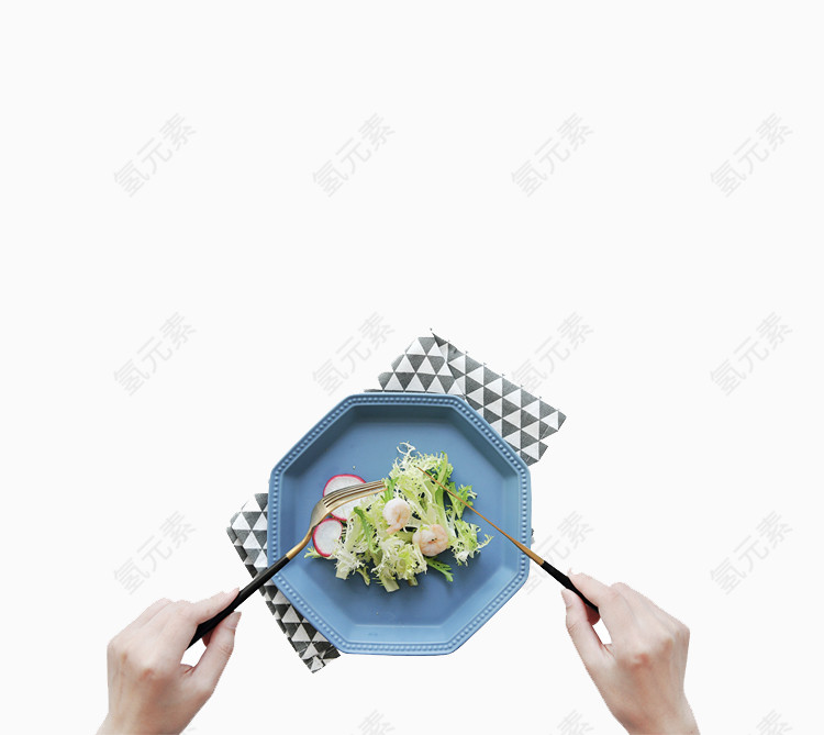 川岛屋日式陶瓷磨砂几何八角盘子沙拉