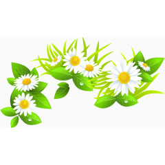 绿色卡通个树叶白色小花