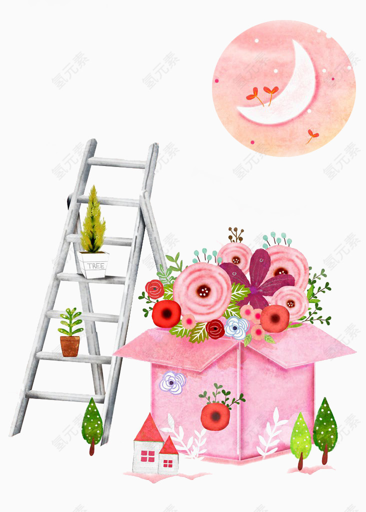 手绘礼物和花朵