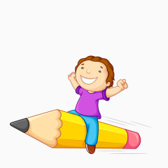 卡通骑着铅笔的孩子