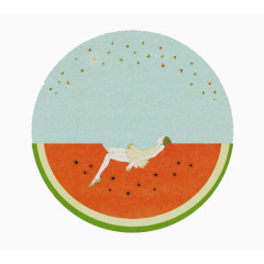 卡通元素森林系元素 西瓜和女孩