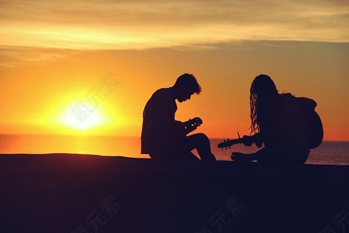 音乐家,吉他,音乐,文书,人,家伙,女孩,侧影,日落,黄昏,免費的照片