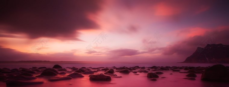 挪威,日落,黄昏,天空,云,全景图,美丽,海,海洋,石头,巨砾,岩,户