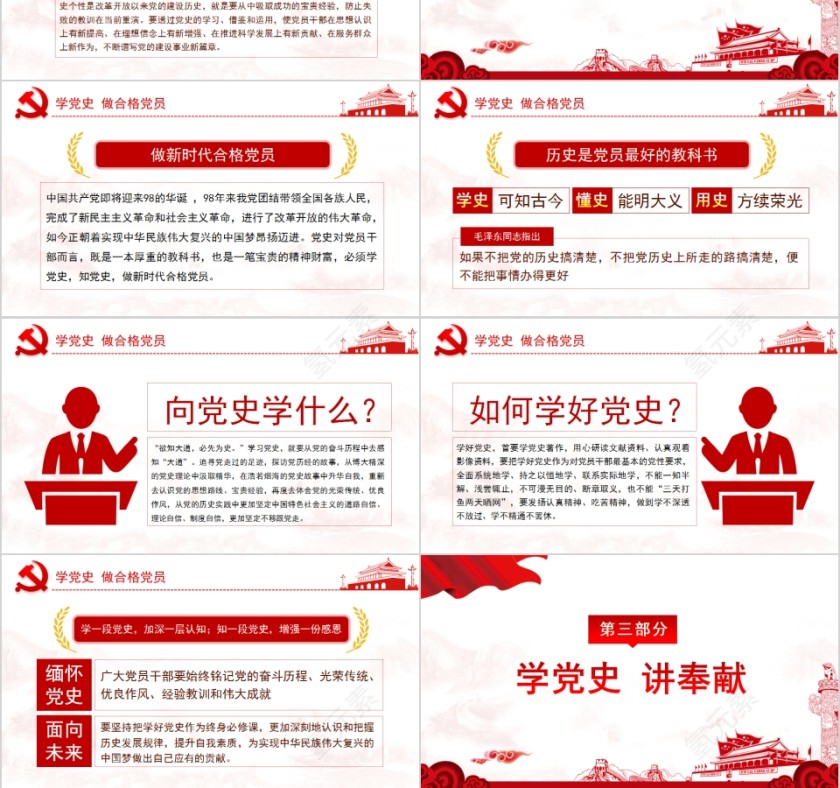不忘初心牢记使命学党史做合格党员PPT模板第3张