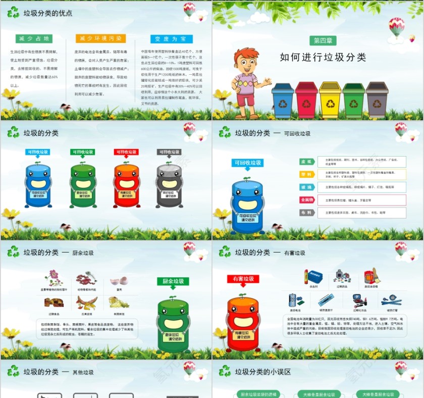 清新卡通变废为宝垃圾分类PPT模板第4张