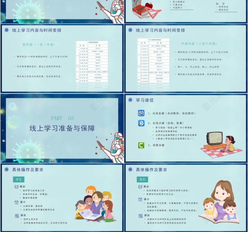 家校齐抗疫停学不停课在线教学PPT模板第3张