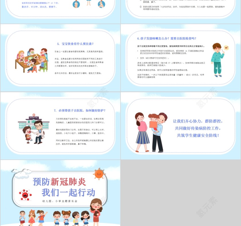 预防新冠肺炎我们一起行动幼儿园小学主题家长会模板第6张