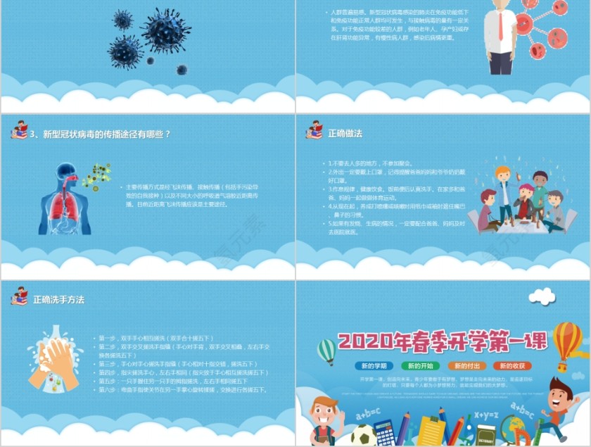 简约卡通春季开学第一课预防新冠肺炎主题班会PPT第5张