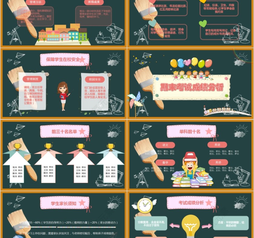 简约清新黑板风期末家长会PPT模板第2张
