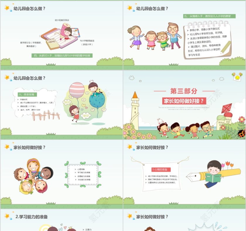 可爱卡通大班幼小衔接家长会第4张