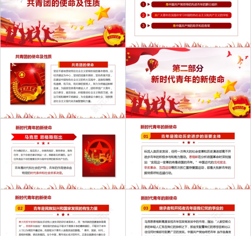 新时代共青团纪念五四运动PPT模板第2张