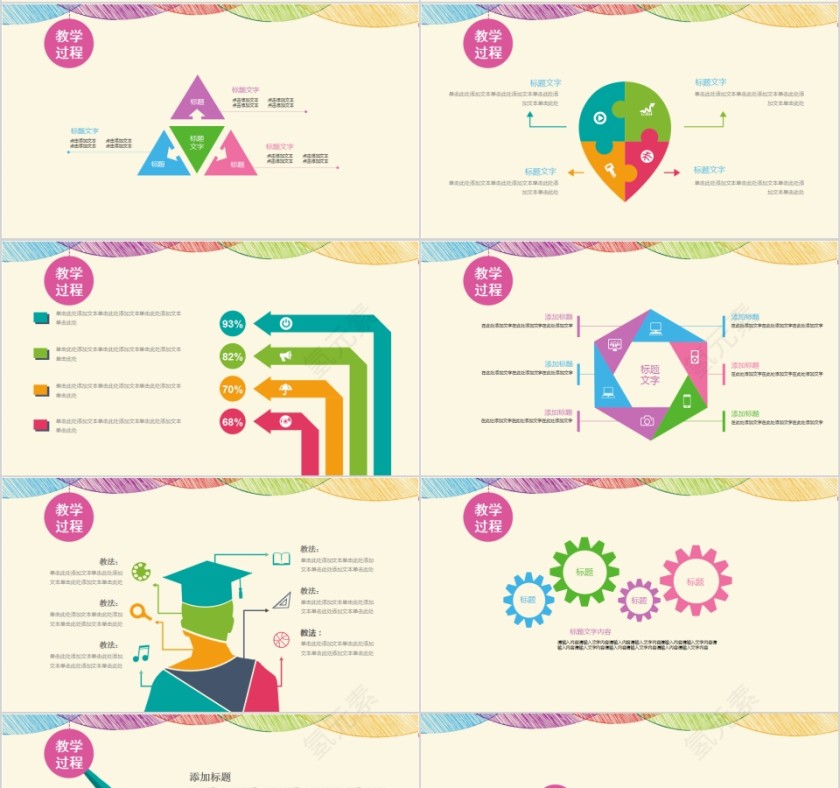 七彩教师说课动态PPT模板第4张
