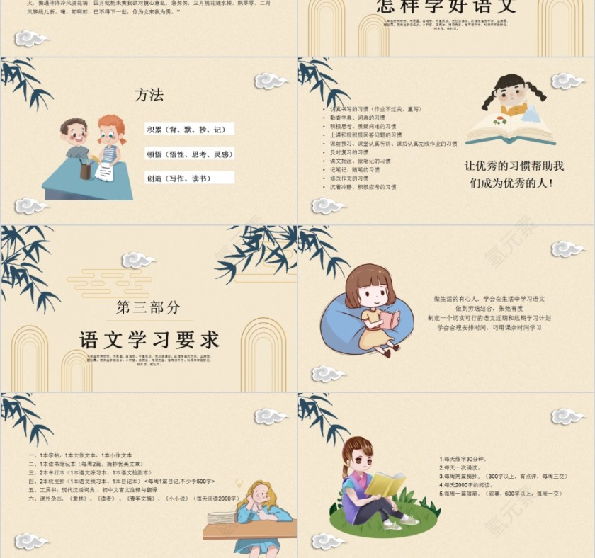 简约清新语文开学第一课PPT模板第3张