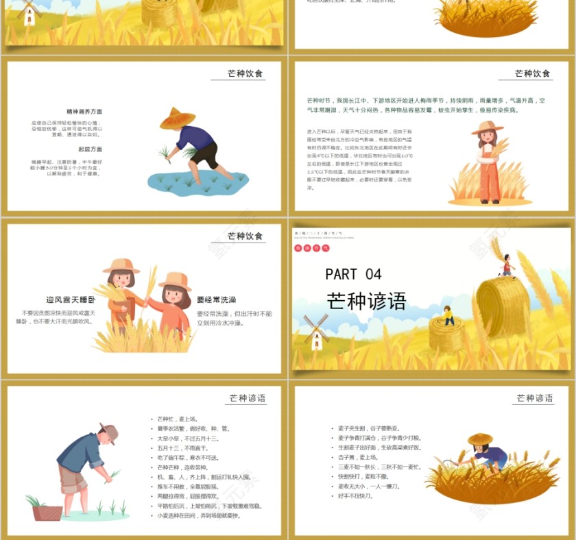 中国风传统二十四节气芒种节气PPT模板第3张