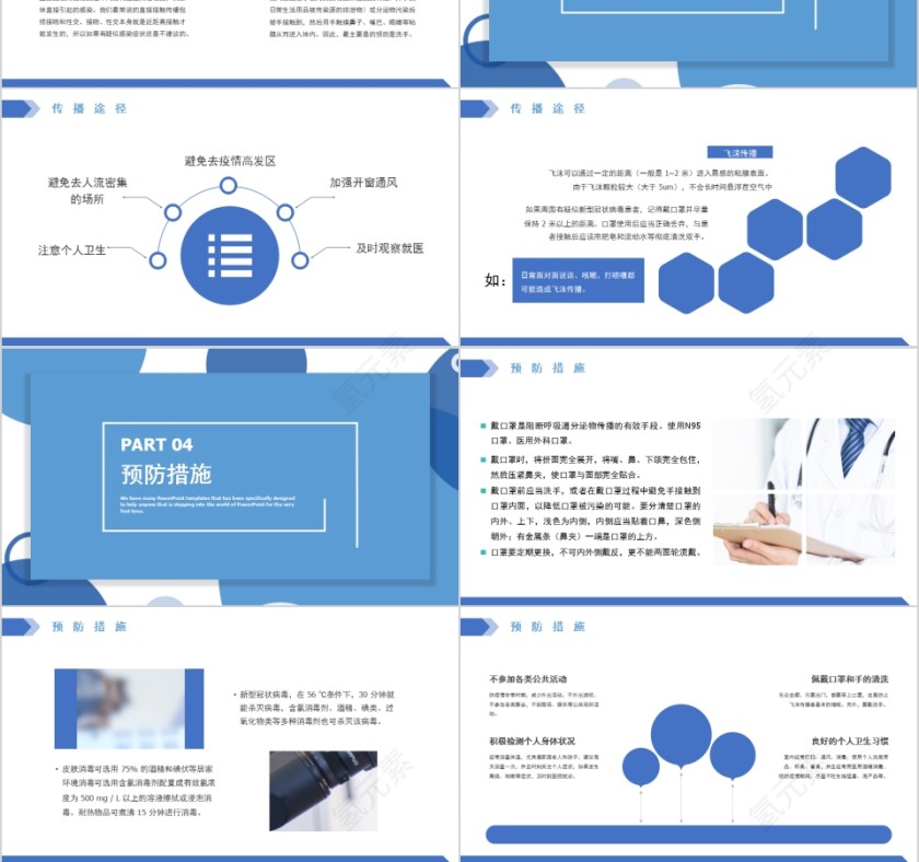 简约清新蓝色防控新型冠状病毒感染PPT模板第3张