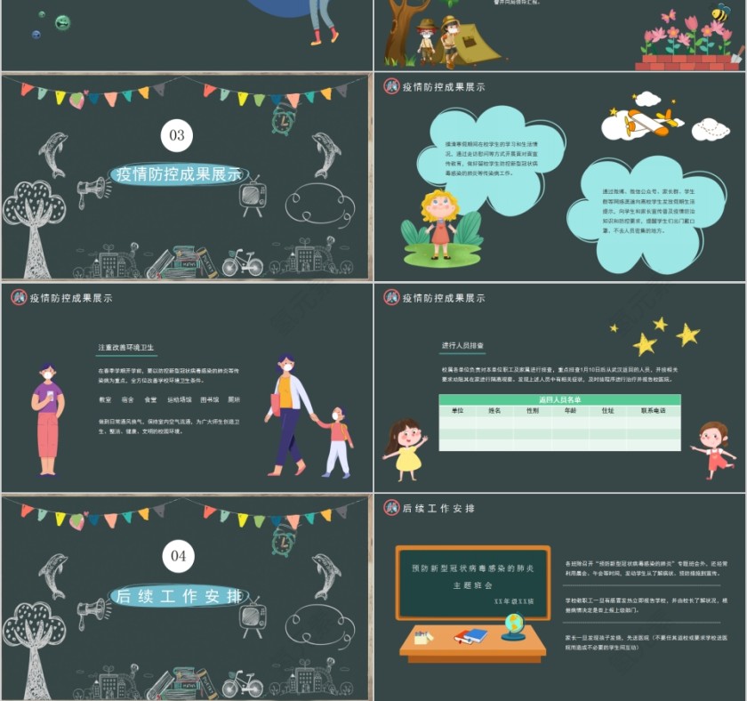 简约黑板风学校疫情防控工作总结PPT模板第3张