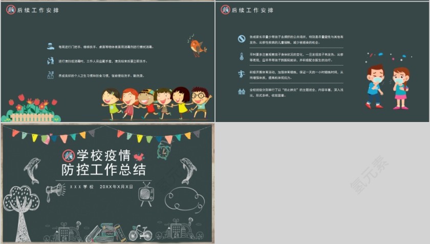 简约黑板风学校疫情防控工作总结PPT模板第4张