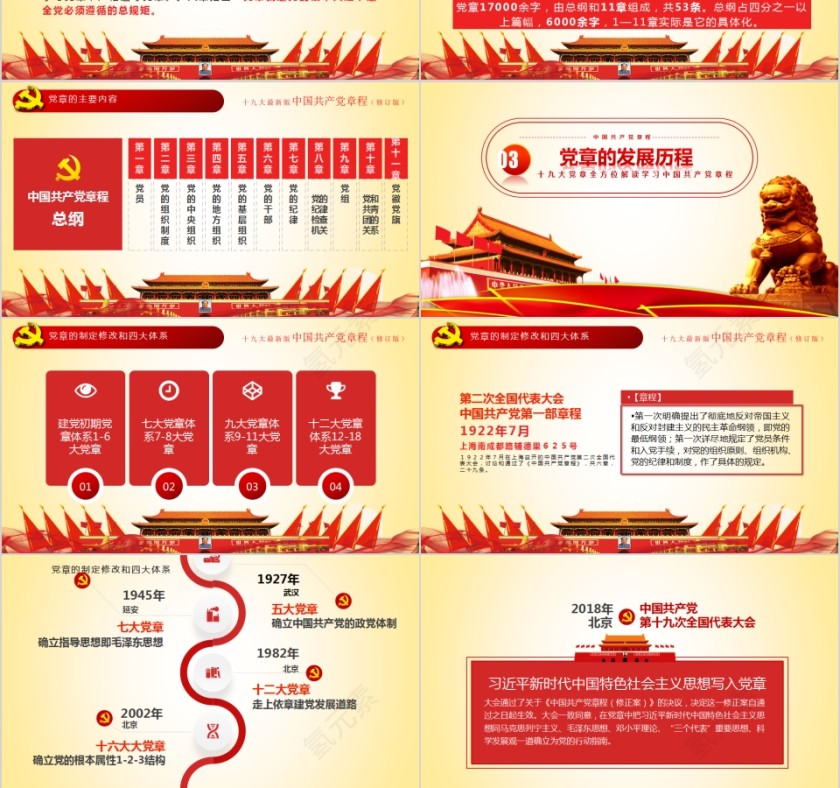 红色中国风中国共产党章程全方位解读PPT模板第3张