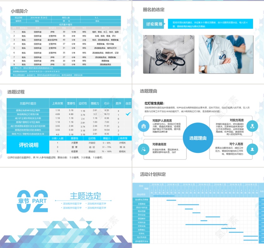 医疗品管圈蓝色几何PPT模板第2张