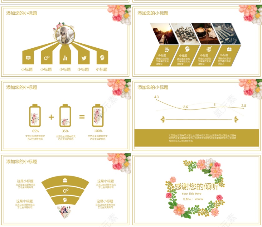 小清新花朵毕业论文答辩PPT模板第4张