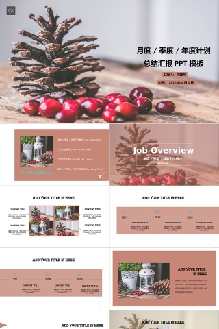 棕色简约月度总结ppt模板