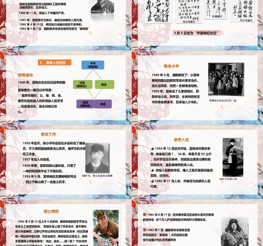 复古大气学习雷锋精神主题班会PPT...第2张