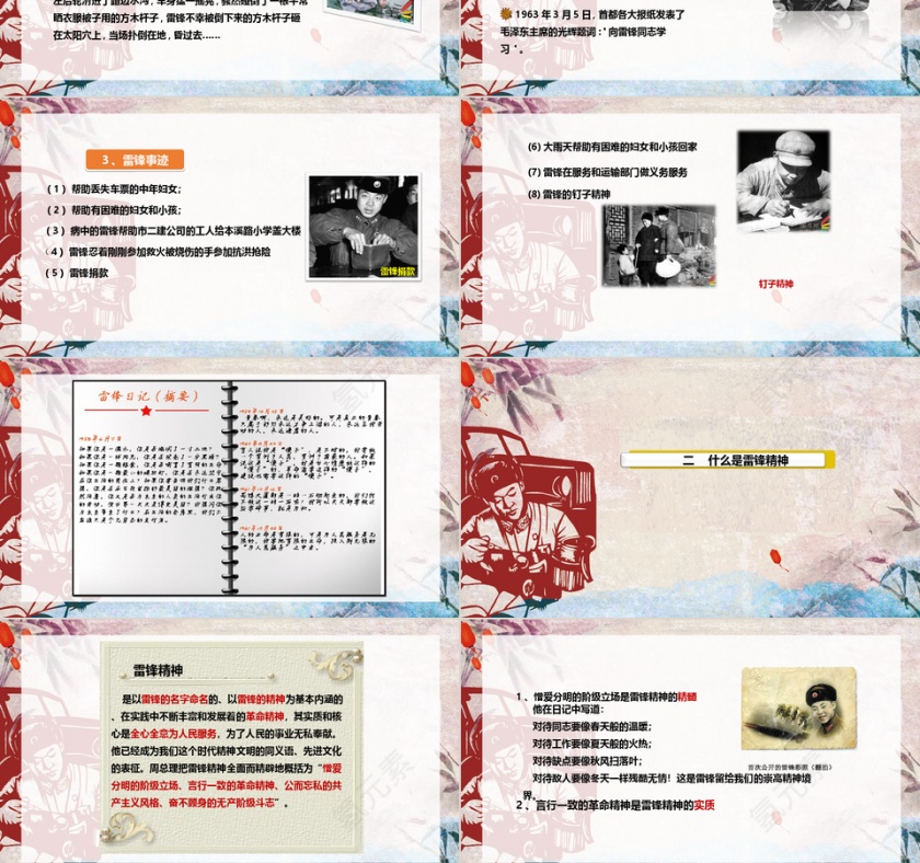 复古大气学习雷锋精神主题班会PPT...第3张