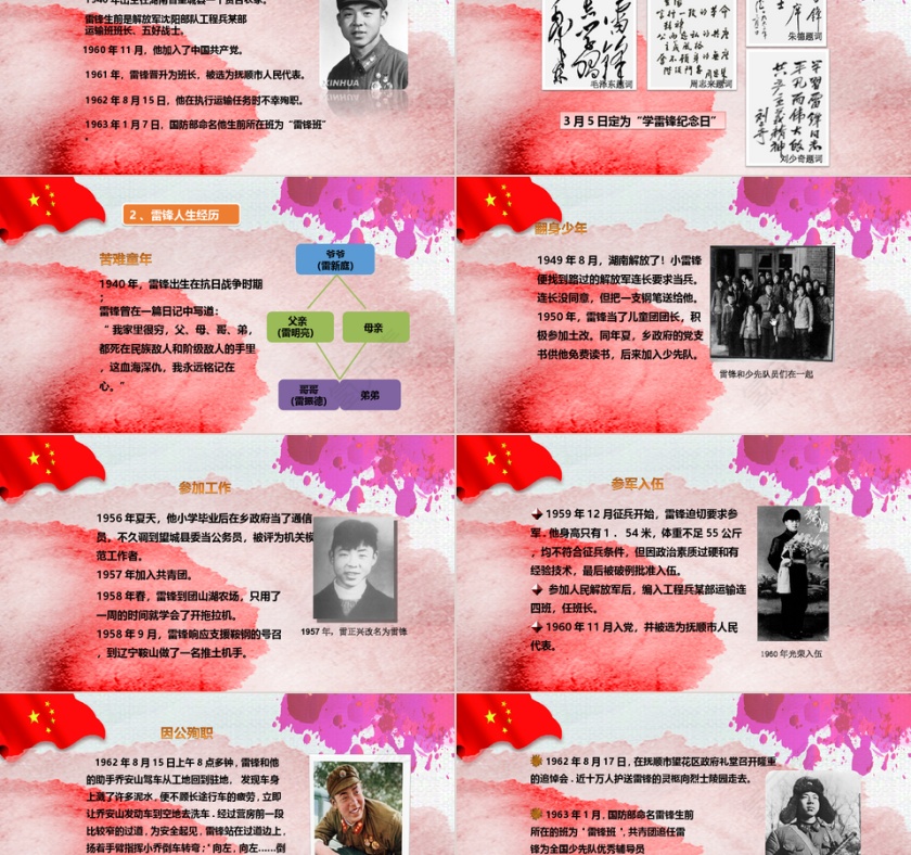 红色水彩风雷锋精神主题班会PPT模...第2张