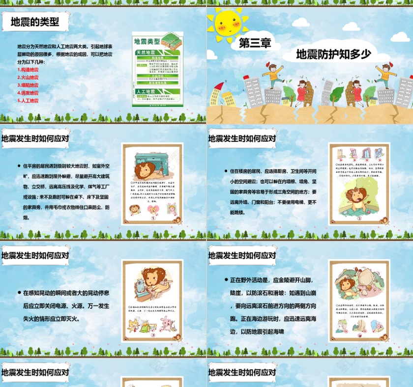 卡通防震减灾主题班会PPT模板第4张