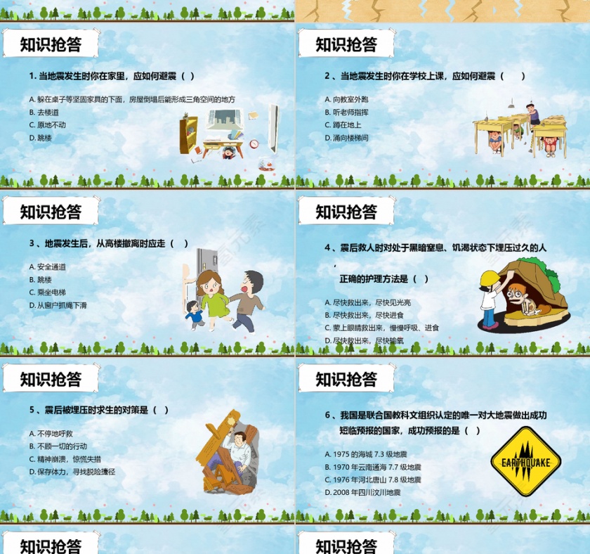 卡通防震减灾主题班会PPT模板第7张
