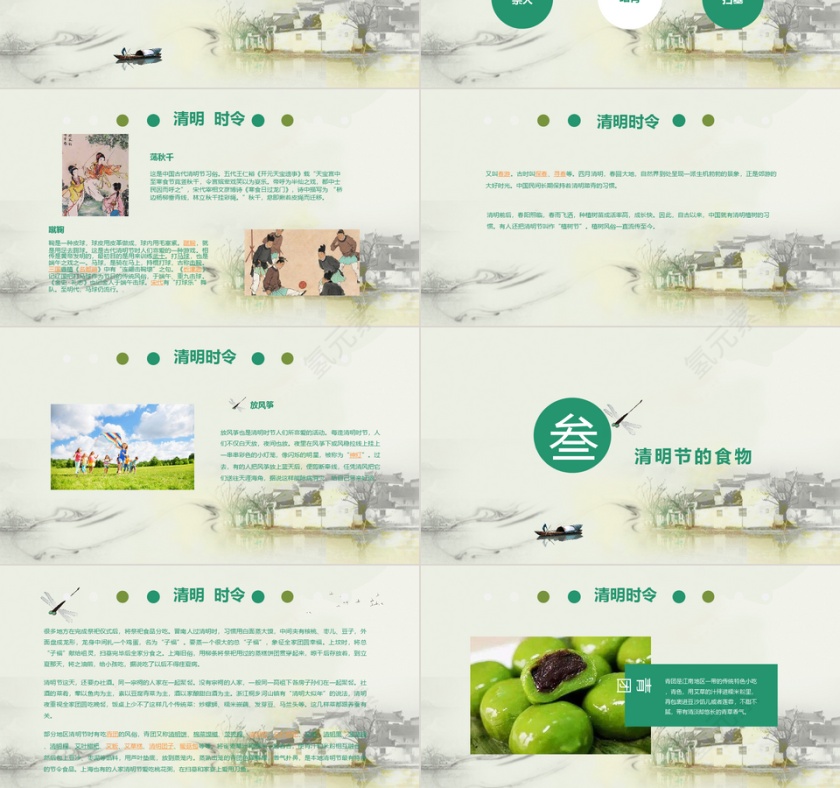 复古淡雅清明节二十四节气ppt模板第3张