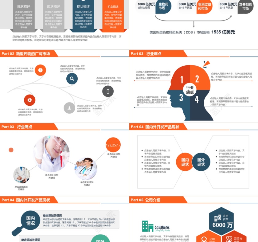 橙色扁平风大数据医疗融资PPT模板第2张
