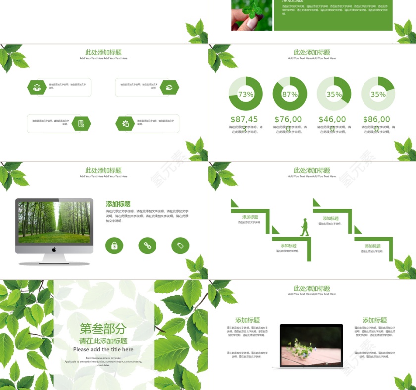 绿色叶子清新简约风企业介绍PPT模板第3张