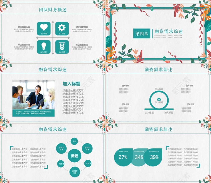 手绘植物文艺范创业融资商业计划书PPT模板第4张