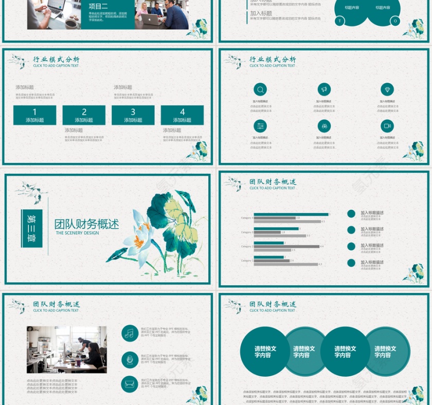 中国风水彩荷花商业融资计划书PPT模板第3张