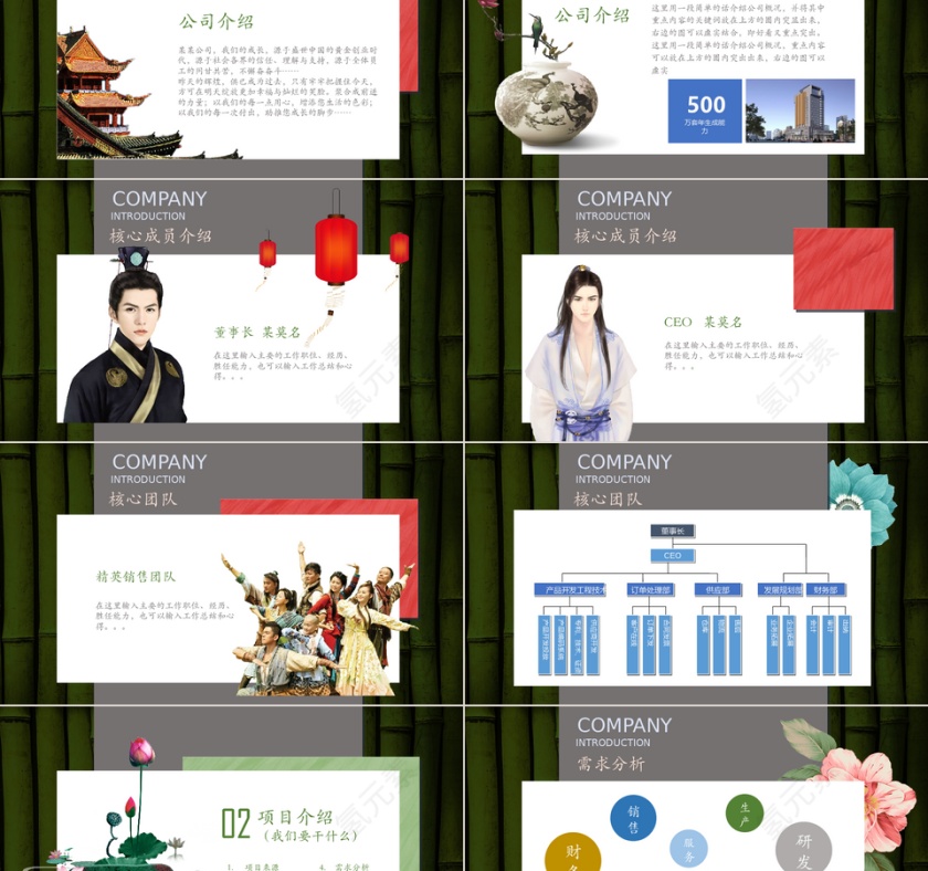 新中式创意企业介绍PPT模板第2张