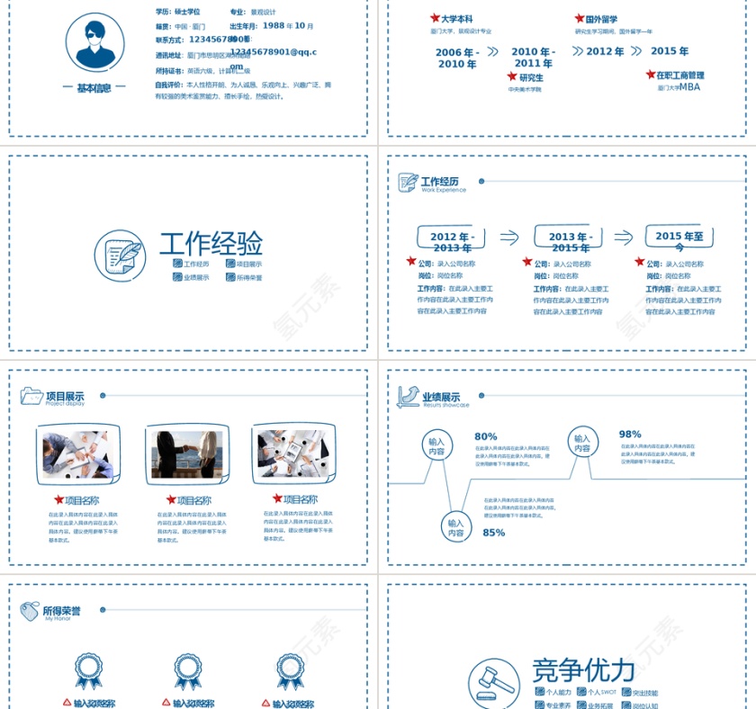 蓝色手绘简约个人简历ppt模板第2张