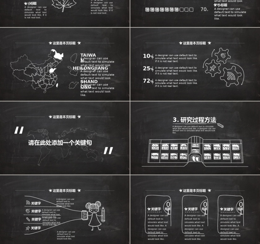 简约风格大学生毕业答辩黑板手绘PPT模板第3张