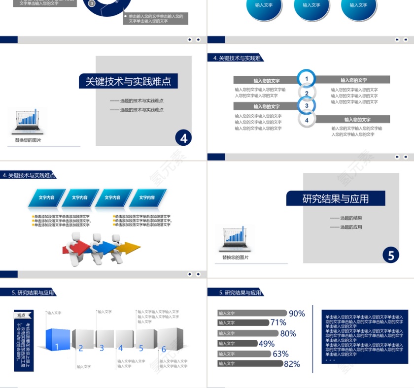 蓝色简约教育业多图表论文答辩PPT模板第3张