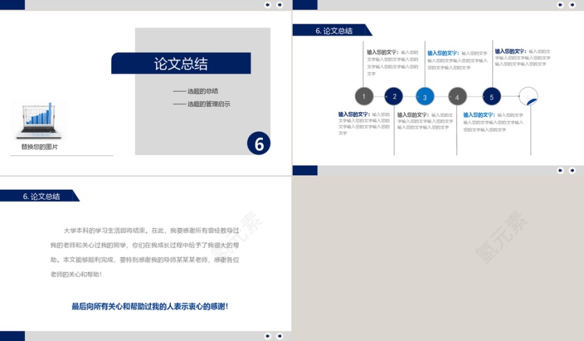 蓝色简约教育业多图表论文答辩PPT模板第4张