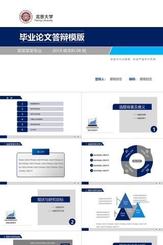 蓝色简约教育业多图表论文答辩PPT模板