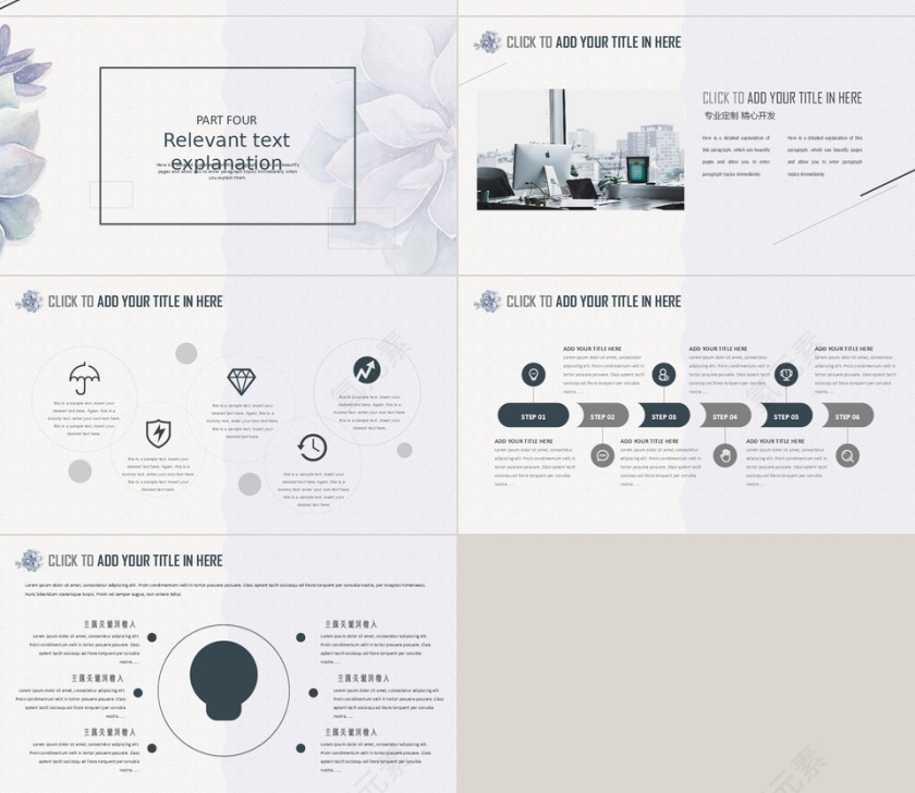 蓝灰色清新植物商业报告PPT模板第4张