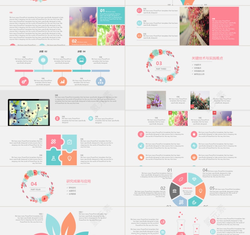 清新水墨花朵毕业答辩PPT模板第2张