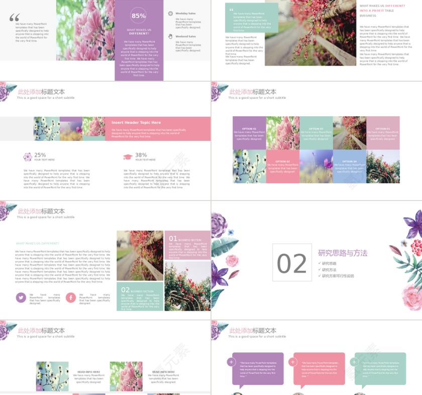 紫色小清新水彩教育业多图表论文答辩PPT模板第2张