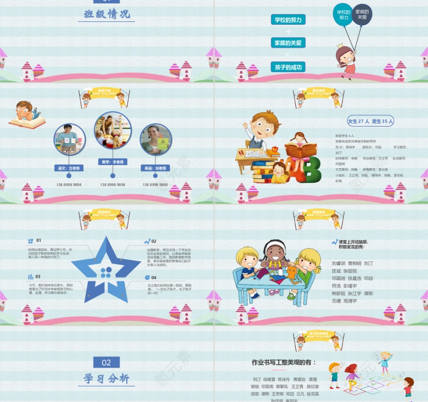 卡通儿童小学家长会ppt模板设计第2张